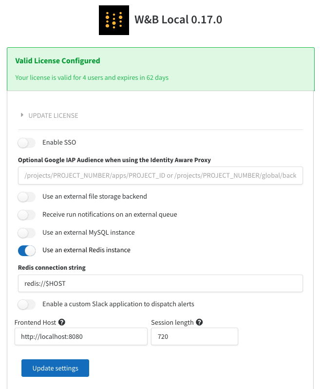 Configuring REDIS in W&amp;B