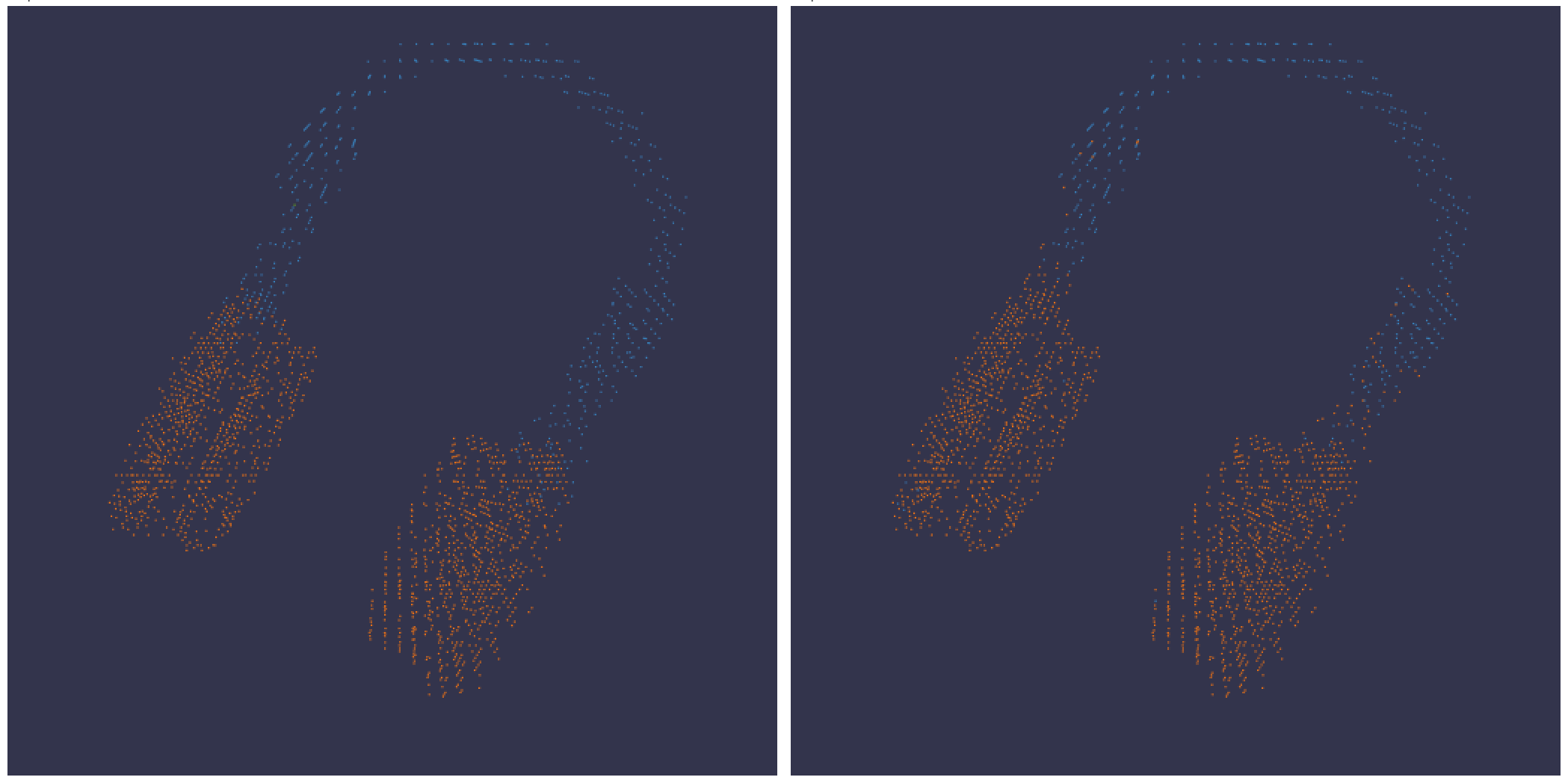 Ground truth and prediction of a headphones point cloud