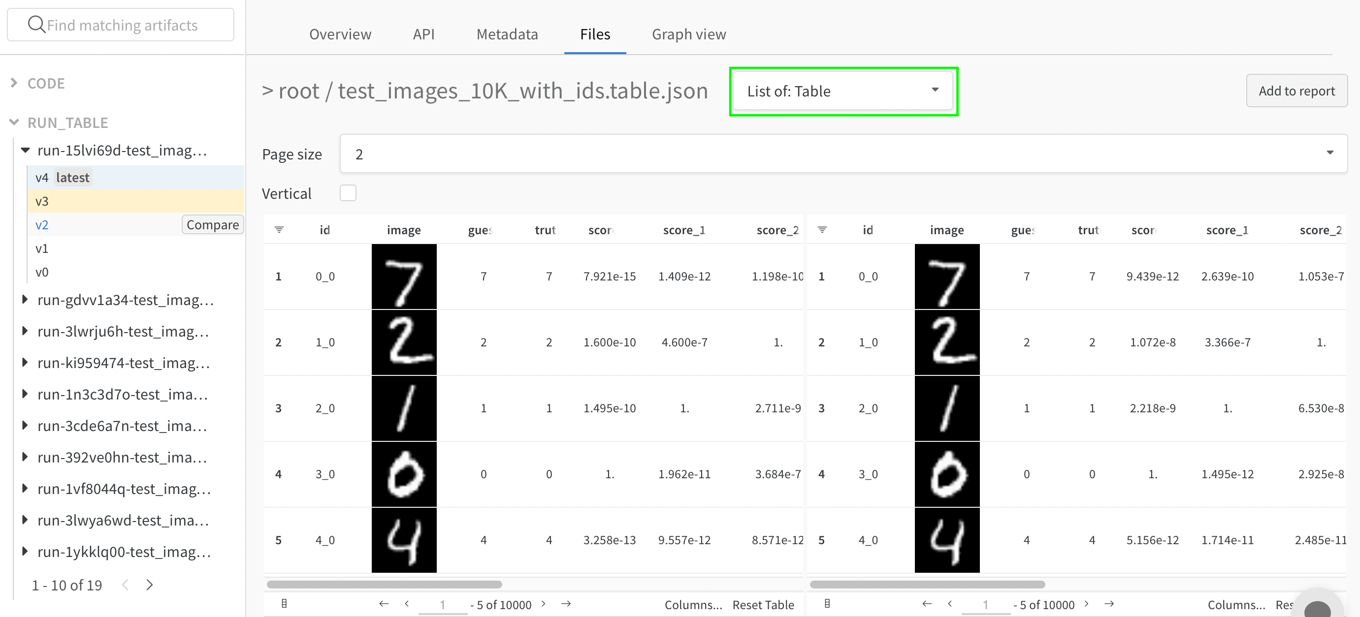 In the side-by-side view, Table rows are independent of each other.