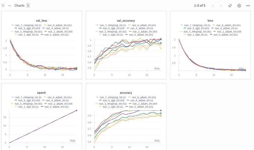 W&B workspace showing runs colored with the colorblind-safe palette optimized for deuteranomaly (red-green color blindness)