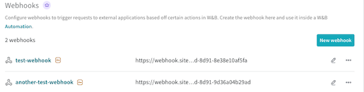 Screenshot showing two webhooks in a Team