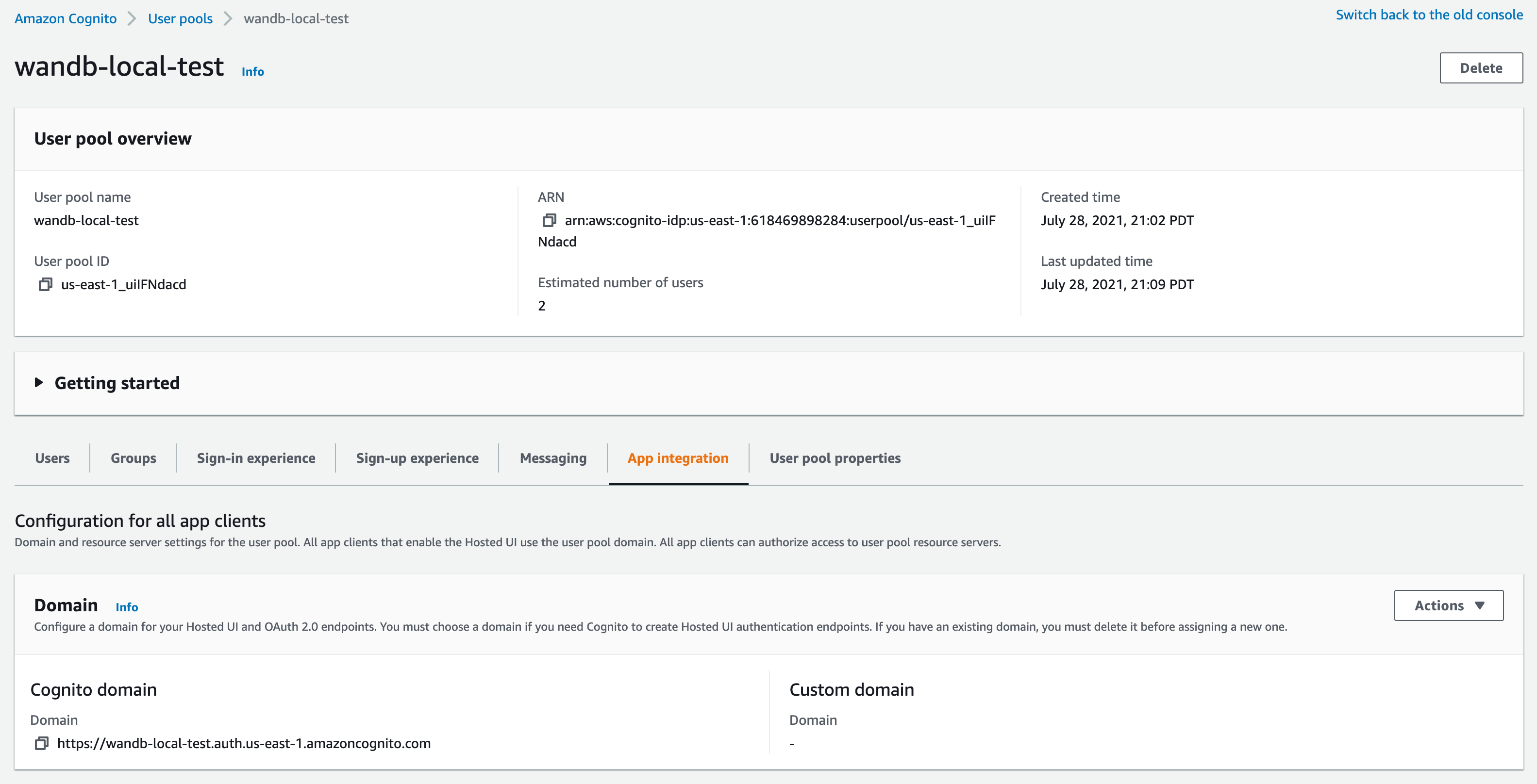 Screenshot of issuer URL in AWS Cognito