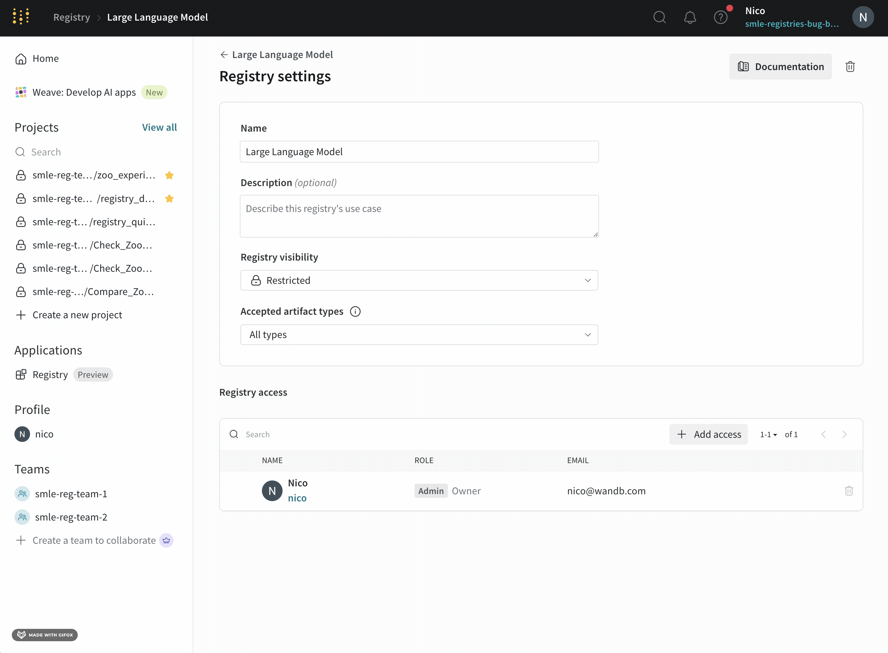 Animation of using the UI to add teams and individual users to a registry