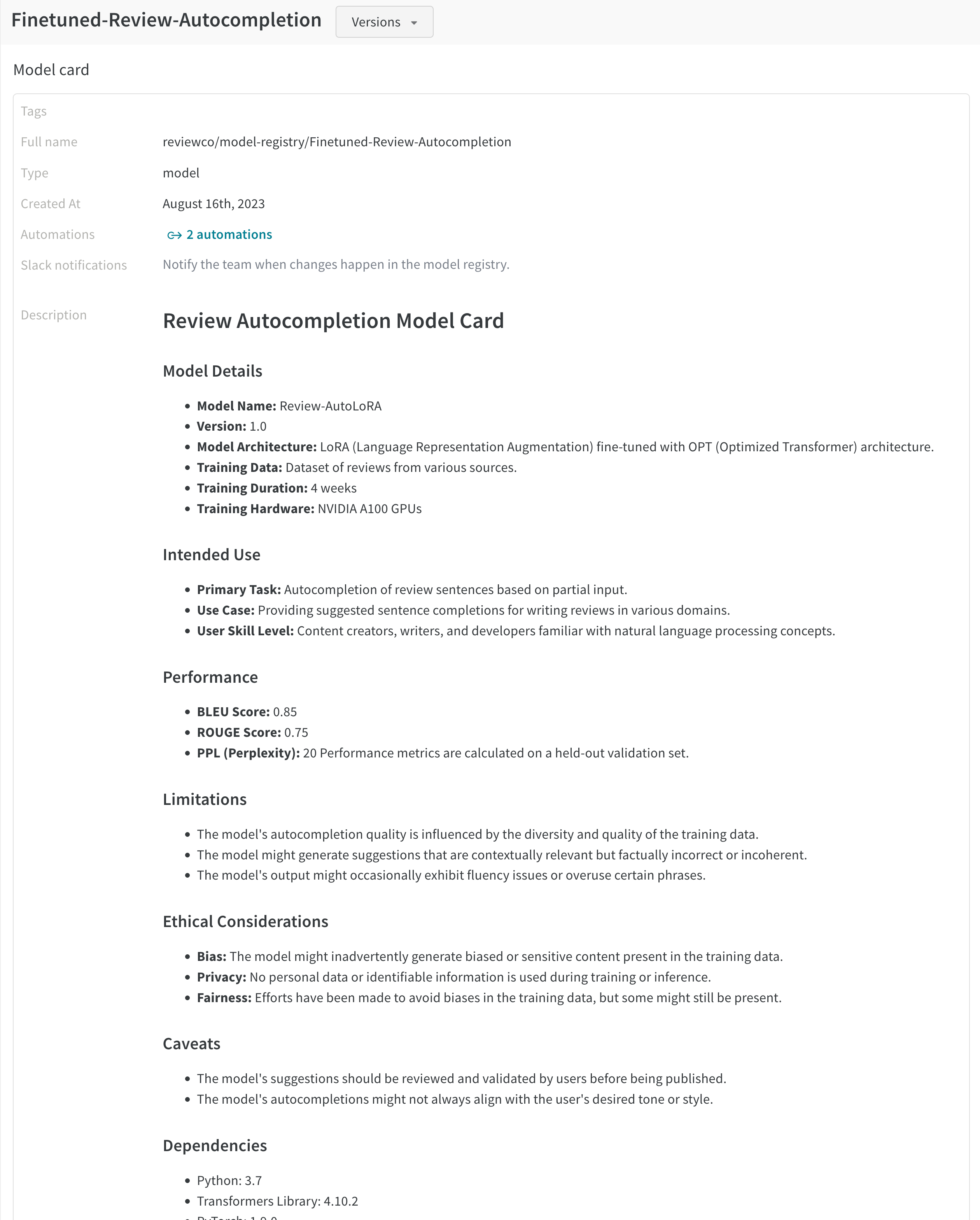 Collection card with information about the model architecture, intended use, performance information and more.