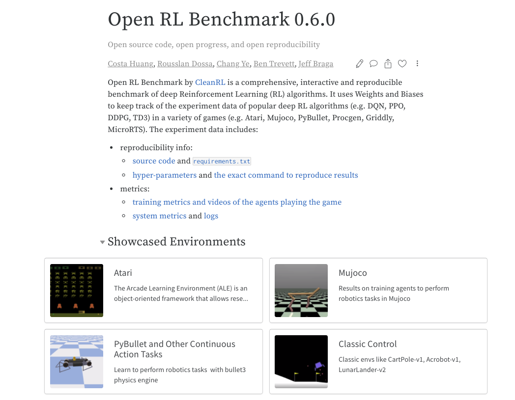 여기에서 더 알아보세요: http://wandb.me/openrl-benchmark-report